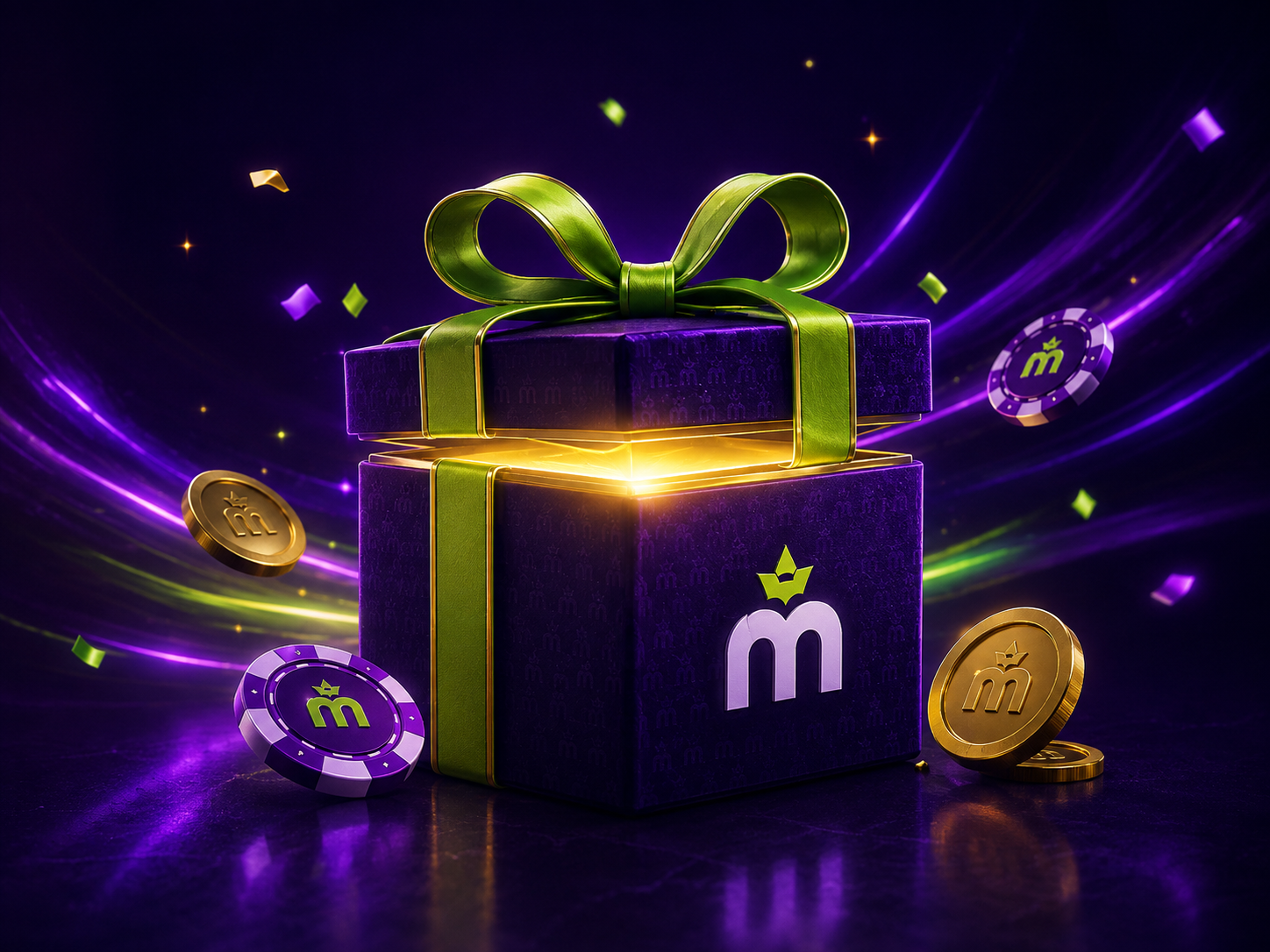 Ilustracja złotego pudełka prezentowego symbolizującego bonus powitalny MaxWin Casino
