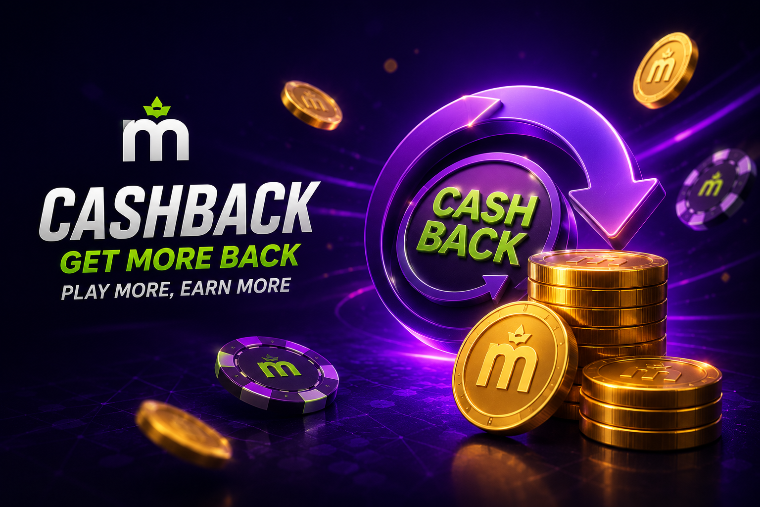 Ilustracja symbolu procentu cashbacku i monet dla MaxWin Casino