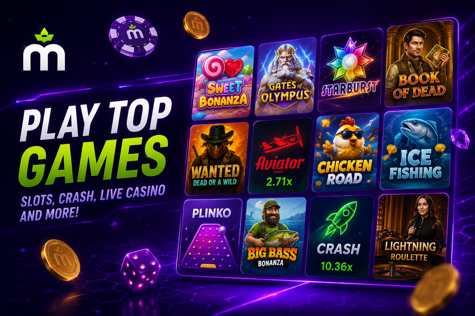 Ilustracja siatki automatów i gier kasyna na żywo w MaxWin Casino